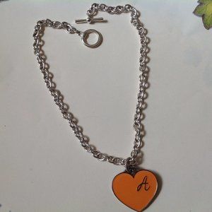 Vintage Enameled Resin Heart Initial "A" Pendant